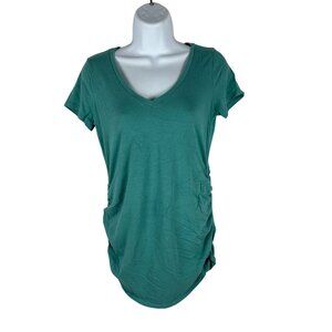Motherhood Maternity Green XS Ruched Side Short Sleeve V-Neck T-Shirt